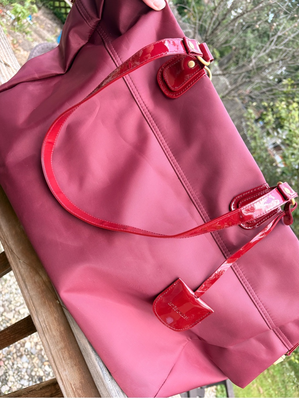 Estee Lauder Rose Pink Tote with Glossy Red Patent Trim